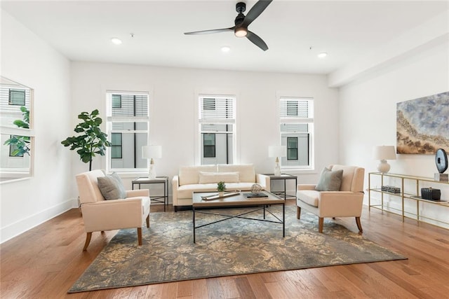 1032 Robert Smalls Way, Atlanta, GA 30318 - living room featuring wood finished floors, a ceiling fan, baseboards, and recessed lighting