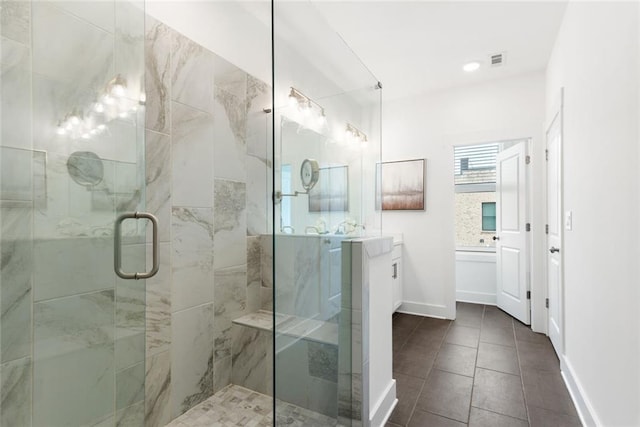 1032 Robert Smalls Way, Atlanta, GA 30318 - full bath with a stall shower, vanity, baseboards, tile patterned flooring, and recessed lighting
