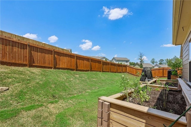 view of yard featuring a vegetable garden and fence