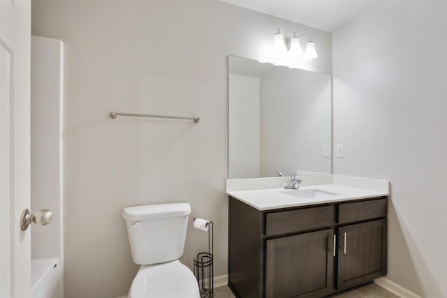 1360 Sugar Glen Ct, Lawrenceville, GA 30044 - bathroom with vanity, toilet, baseboards, and a tub to relax in