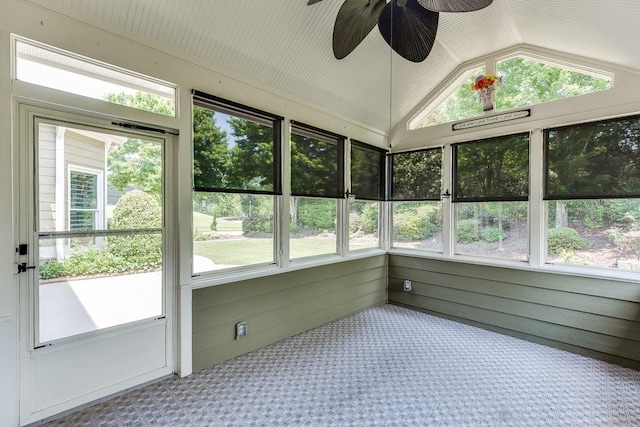 7405 Brookstone Way, Flowery Branch, GA 30542 - unfurnished sunroom with vaulted ceiling and ceiling fan