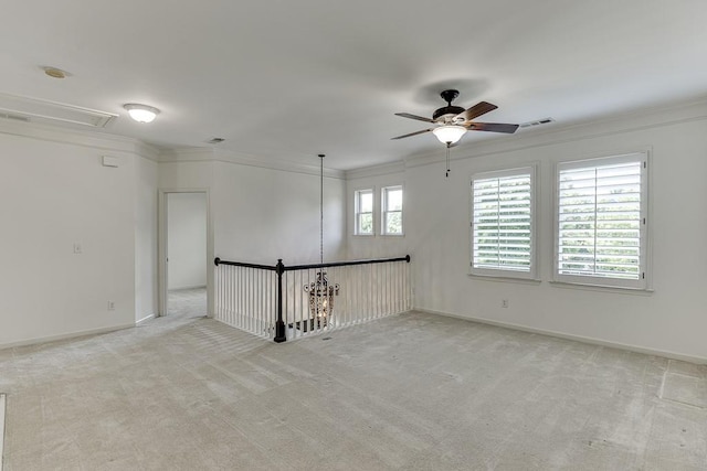 7405 Brookstone Way, Flowery Branch, GA 30542 - carpeted spare room featuring attic access, ceiling fan, and ornamental molding