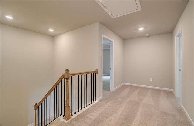 251 Arnewood Cir, Mcdonough, GA 30253 - hall with an upstairs landing, recessed lighting, carpet, and attic access