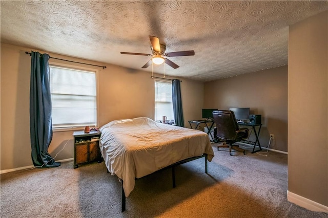 1406 Springleaf Cir SE, Smyrna, GA 30080 - carpeted bedroom featuring a textured ceiling, baseboards, a desk, and ceiling fan