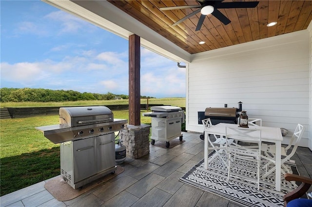 view of patio / terrace featuring ceiling fan and area for grilling