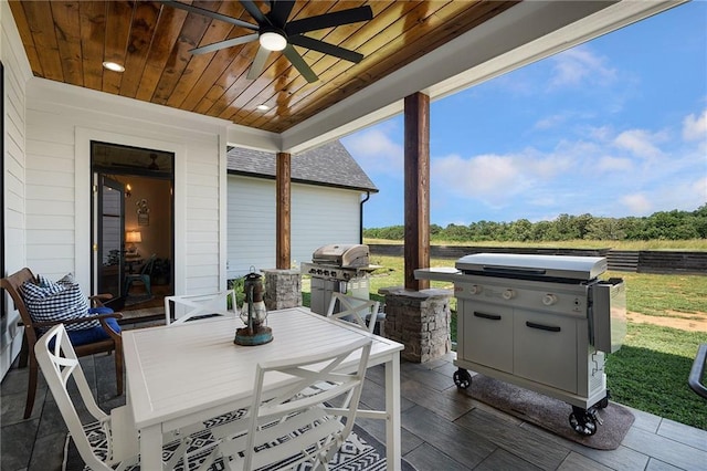 view of patio with grilling area and ceiling fan