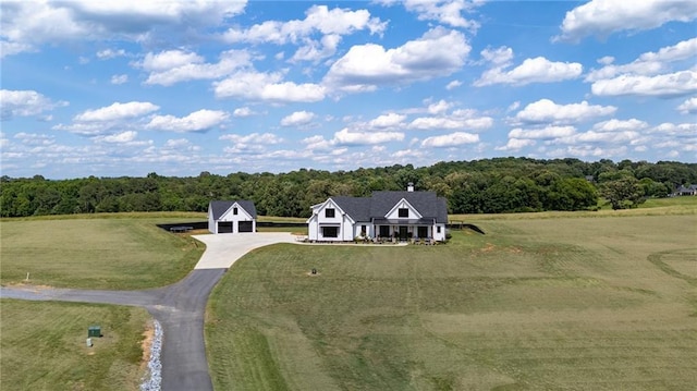 birds eye view of property featuring a rural view