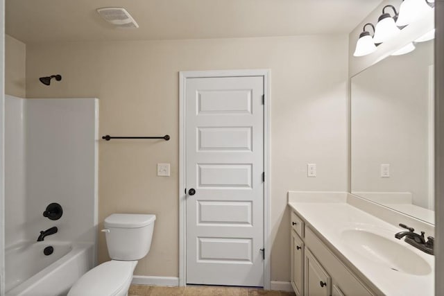 full bathroom with tile patterned flooring, vanity, toilet, and shower / tub combination