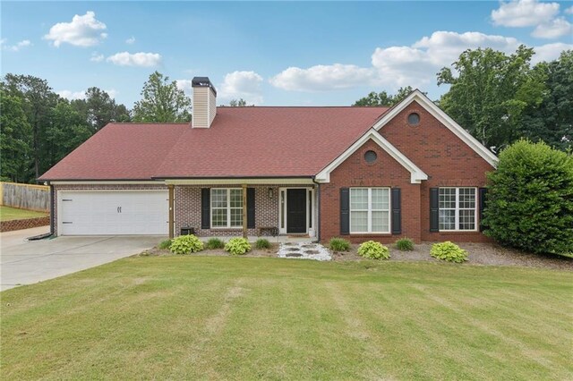 219 Summit Chase Dr, Jefferson, GA 30549 - view of front of home featuring driveway, brick siding, an attached garage, and a chimney