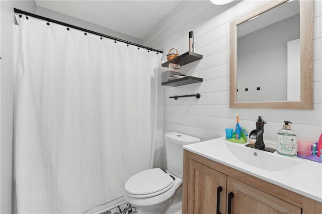 219 Summit Chase Dr, Jefferson, GA 30549 - full bath with vanity, toilet, wooden walls, and a shower with curtain