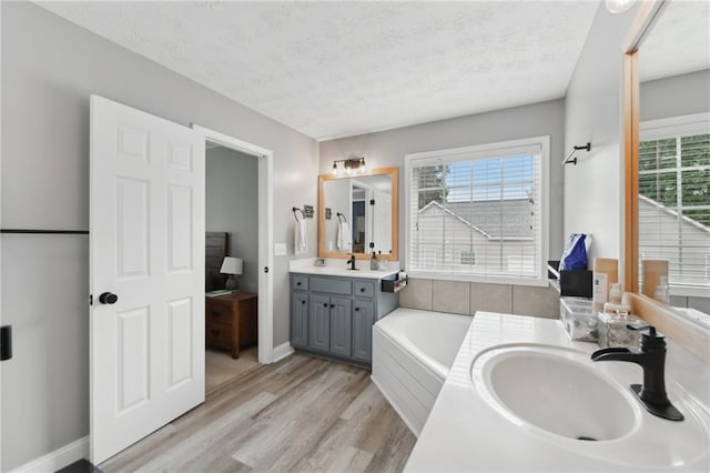 219 Summit Chase Dr, Jefferson, GA 30549 - full bathroom featuring wood finished floors, a bath, vanity, a textured ceiling, and baseboards