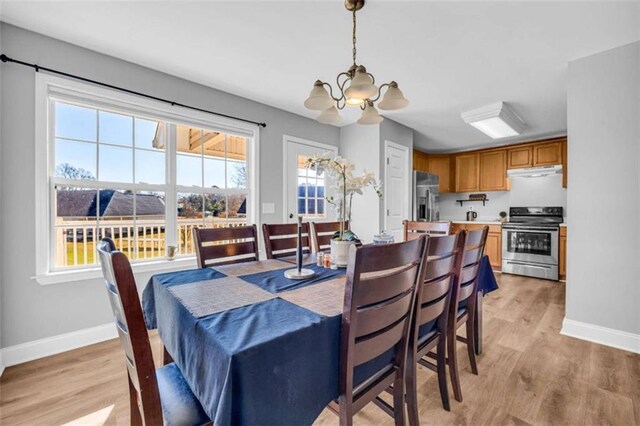 dining area with a chandelier and light wood-type flooring