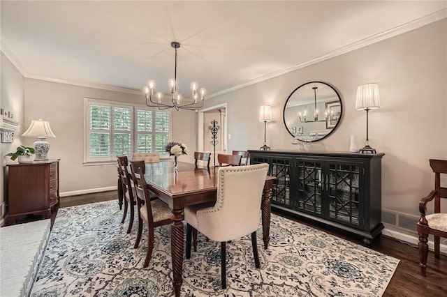 2917 Townley Cir, Atlanta, GA 30340 - dining space featuring a chandelier, dark wood-style floors, ornamental molding, and baseboards