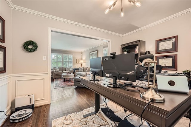 2917 Townley Cir, Atlanta, GA 30340 - office with crown molding, wood finished floors, and a wainscoted wall