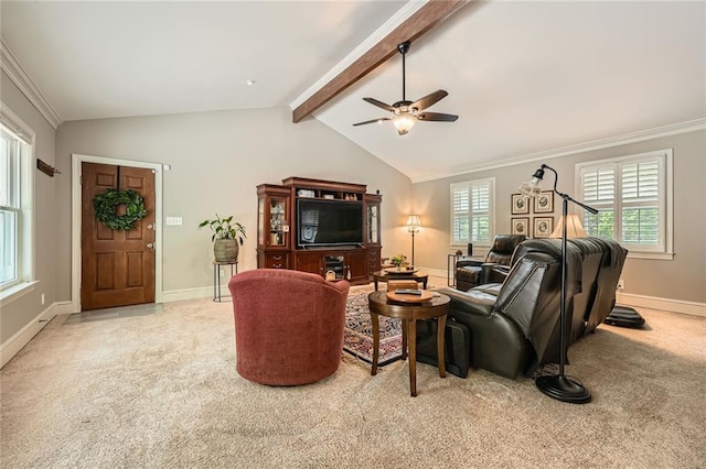 2917 Townley Cir, Atlanta, GA 30340 - living area featuring carpet floors, a ceiling fan, baseboards, and ornamental molding