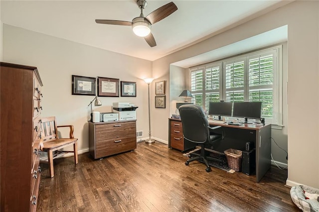 2917 Townley Cir, Atlanta, GA 30340 - office with ceiling fan, dark wood finished floors, and baseboards