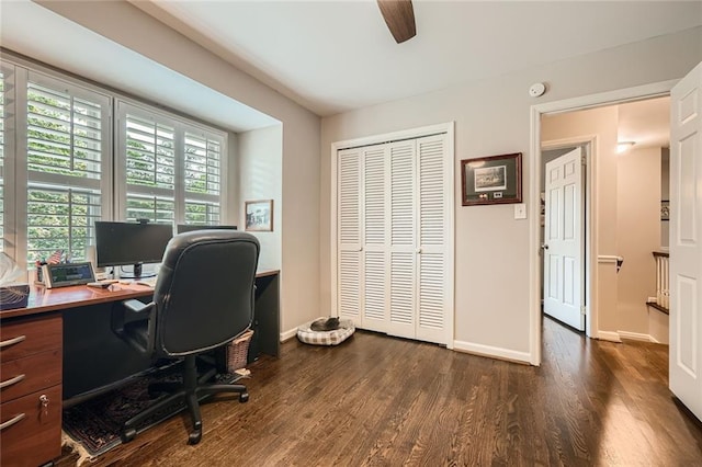 2917 Townley Cir, Atlanta, GA 30340 - office space featuring dark wood-type flooring, a ceiling fan, and baseboards