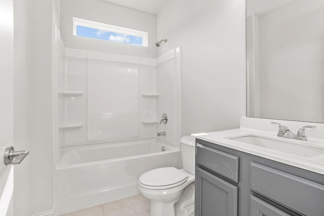 full bathroom featuring tile patterned flooring, vanity, toilet, and shower / washtub combination