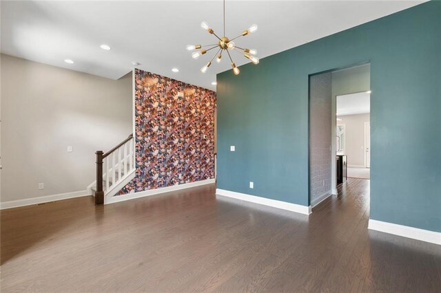 1954 Summit Trace Cir NW, Atlanta, GA 30318 - empty room featuring a chandelier, wood finished floors, stairway, and recessed lighting