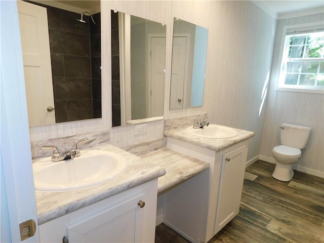 129 Lost Pl, Dahlonega, GA 30533 - full bath featuring vanity, tiled shower, toilet, and wood finished floors
