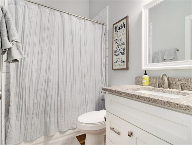 1033 Lanier Ave, Gainesville, GA 30501 - bathroom with toilet, shower / tub combo with curtain, and vanity