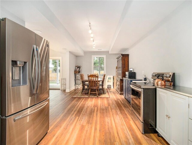 1033 Lanier Ave, Gainesville, GA 30501 - kitchen with light wood finished floors, appliances with stainless steel finishes, baseboards, and track lighting