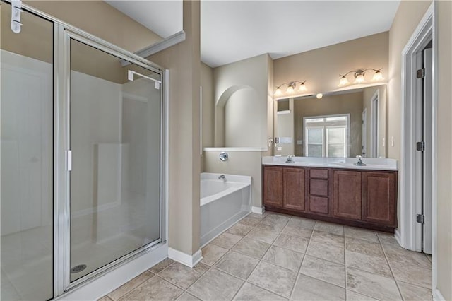 971 Reap Ln, Lawrenceville, GA 30043 - full bath with a garden tub, a shower stall, and double vanity