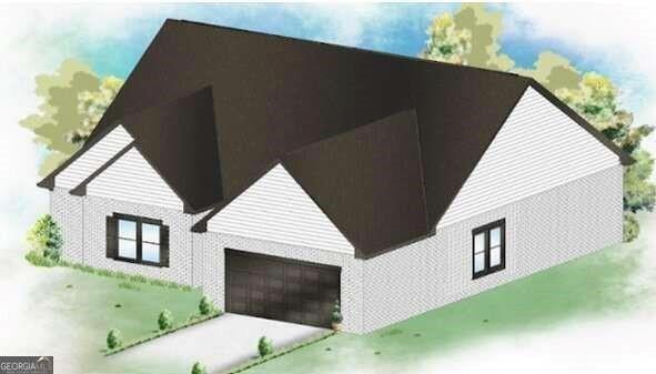 ranch-style home featuring concrete driveway, an attached garage, and stone siding
