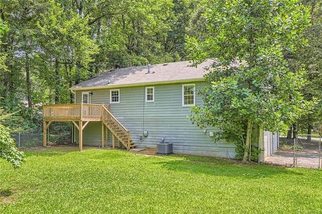 62 Sweetwater Pkwy, Powder Springs, GA 30127 - back of property with stairway, a wooden deck, and cooling unit