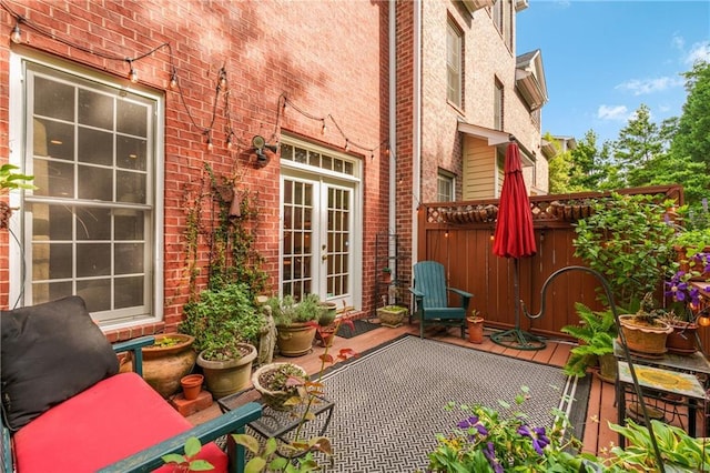view of patio with fence and french doors