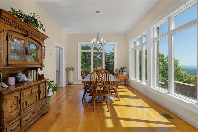 dining room with a notable chandelier and light hardwood / wood-style floors