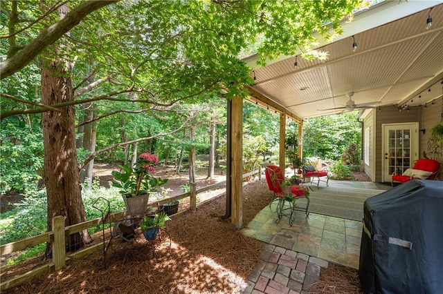 1558 Amberwood Creek Dr NW, Kennesaw, GA 30152 - view of patio / terrace with ceiling fan and area for grilling