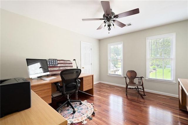 1558 Amberwood Creek Dr NW, Kennesaw, GA 30152 - office with dark wood-style floors and ceiling fan