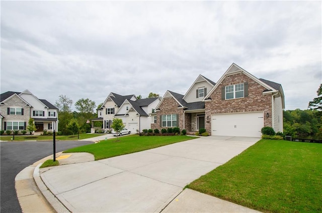 craftsman-style house with a garage and a front lawn