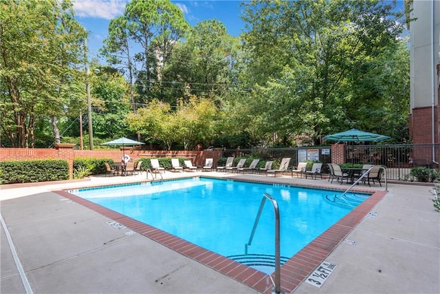 view of swimming pool featuring a patio