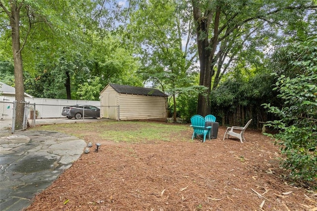 view of yard with a storage unit