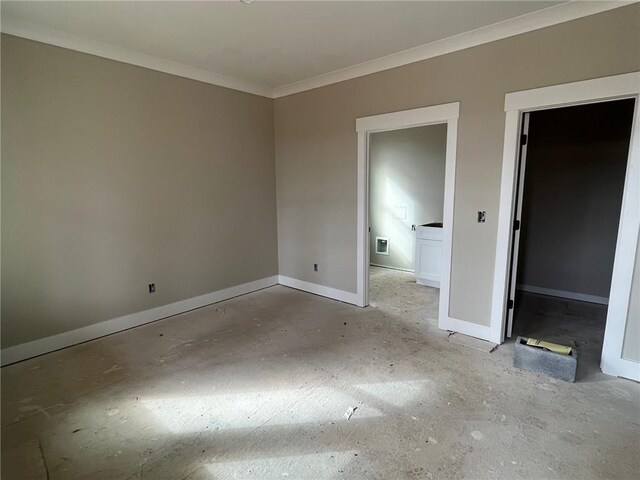 unfurnished bedroom with ornamental molding