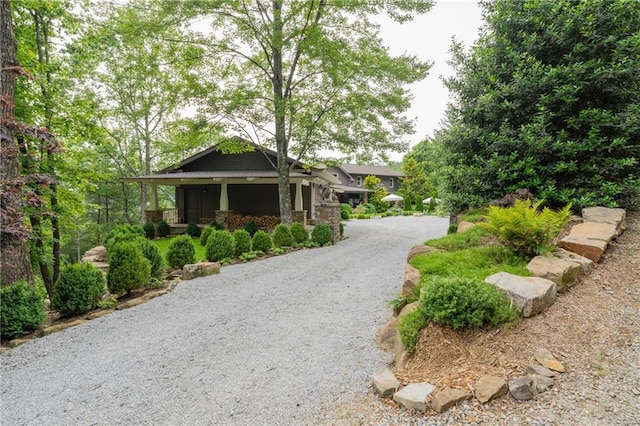 view of front of property with gravel driveway