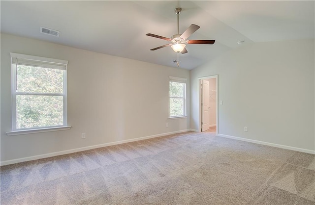 20 Fayme Ct, Newnan, GA 30263 - empty room featuring ceiling fan, baseboards, light colored carpet, and lofted ceiling