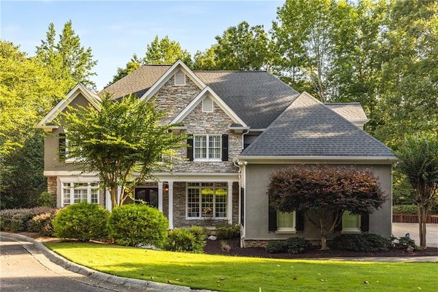 4789 Crest Park Ln, Marietta, GA 30068 - view of front of home with stone siding, a front lawn, and stucco siding