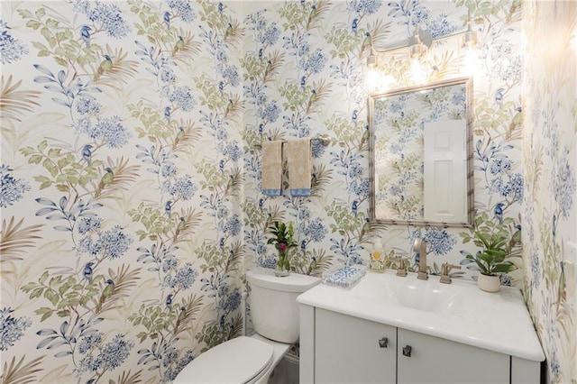 4789 Crest Park Ln, Marietta, GA 30068 - half bathroom with wallpapered walls and vanity