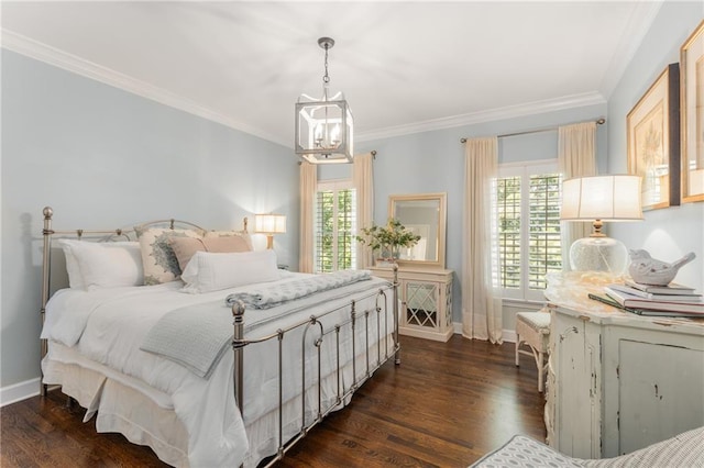 4789 Crest Park Ln, Marietta, GA 30068 - bedroom featuring a chandelier, multiple windows, dark wood finished floors, and ornamental molding