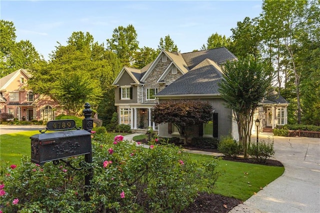4789 Crest Park Ln, Marietta, GA 30068 - view of front of house with stone siding, stucco siding, and a front yard