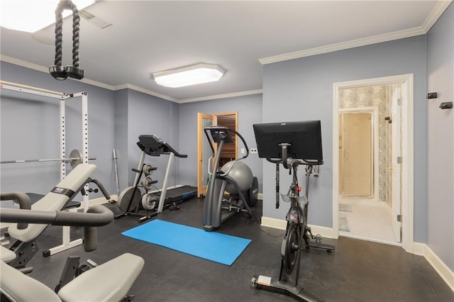 4789 Crest Park Ln, Marietta, GA 30068 - workout room with crown molding and baseboards