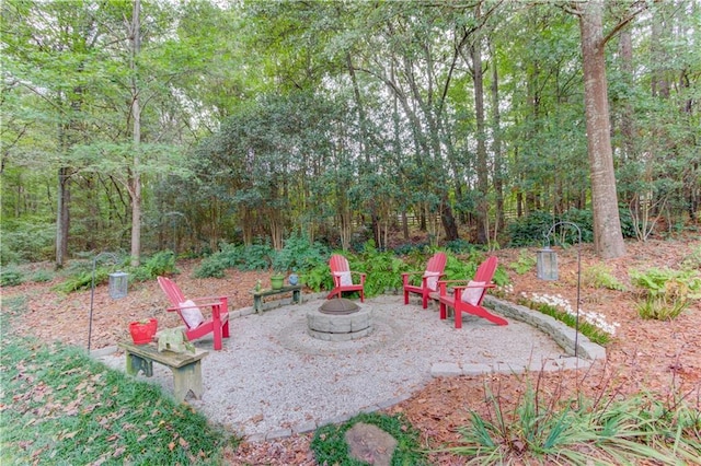 view of yard featuring a fire pit