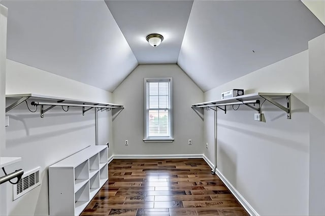 189 Azalea Chase Dr, Suwanee, GA 30024 - walk in closet featuring dark wood-type flooring and vaulted ceiling