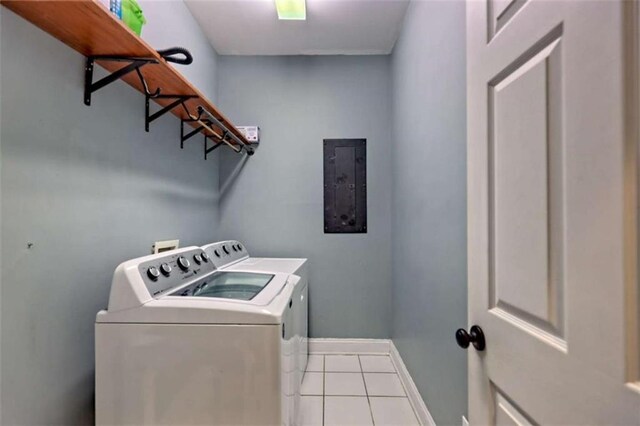521 Crabapple Rd, Clarkesville, GA 30523 - washroom featuring electric panel, independent washer and dryer, tile patterned flooring, and baseboards