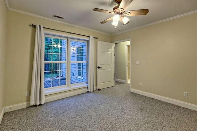 521 Crabapple Rd, Clarkesville, GA 30523 - carpeted empty room featuring crown molding, baseboards, and ceiling fan