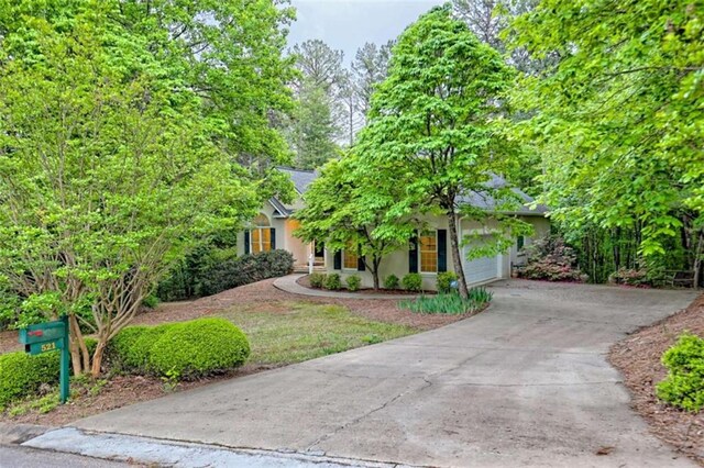 521 Crabapple Rd, Clarkesville, GA 30523 - view of property hidden behind natural elements featuring concrete driveway, a garage, and stucco siding