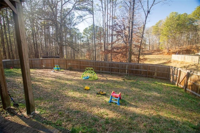 view of yard with a fenced backyard